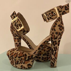 Breckelles Leopard Print Platform Heels
